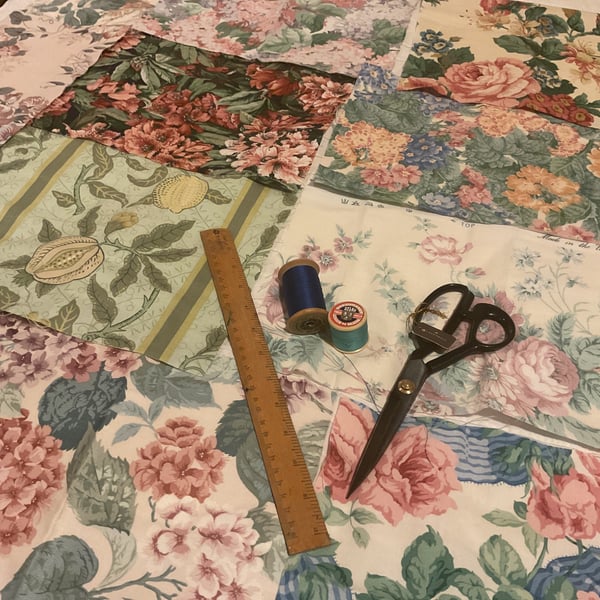Craft pack of Vintage Sanderson floral fabric pieces 1 metre square 