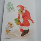 HAND PAINTED WATER COLOUR CARD  OF  MICE at Christmas