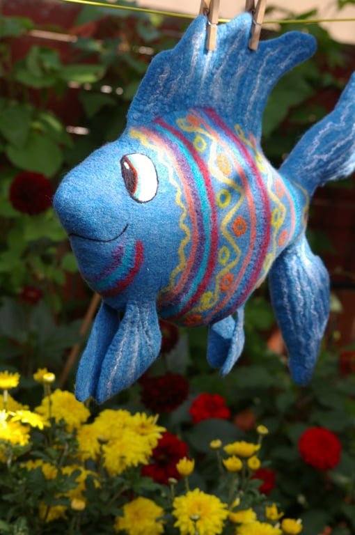 Felted Wool Decorative Fish Pillow
