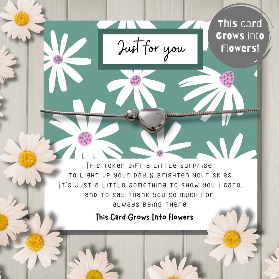 Silver Heart Charm Bracelet With Plantable Card, Friendship, Mothers Day Gift