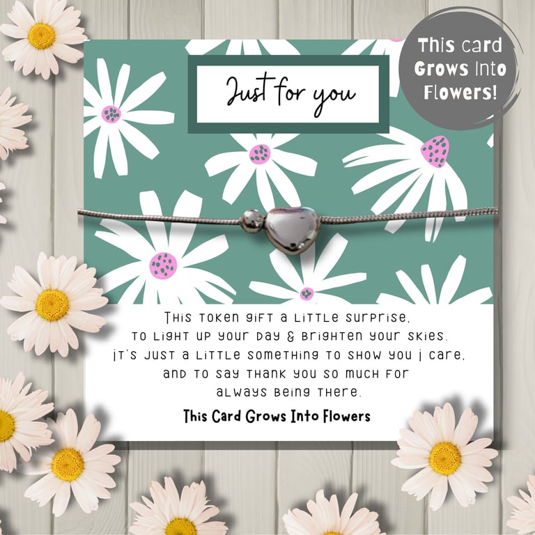 Silver Heart Charm Bracelet With Plantable Card, Friendship, Mothers Day Gift