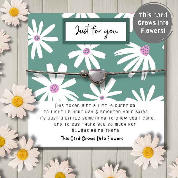 Silver Heart Charm Bracelet With Plantable Card, Friendship, Mothers Day Gift