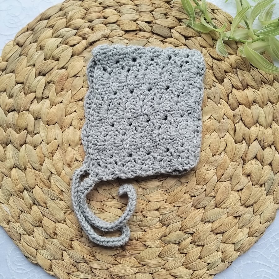 Cotton Baby Bonnet, Hat Age 3 Months Silver Grey