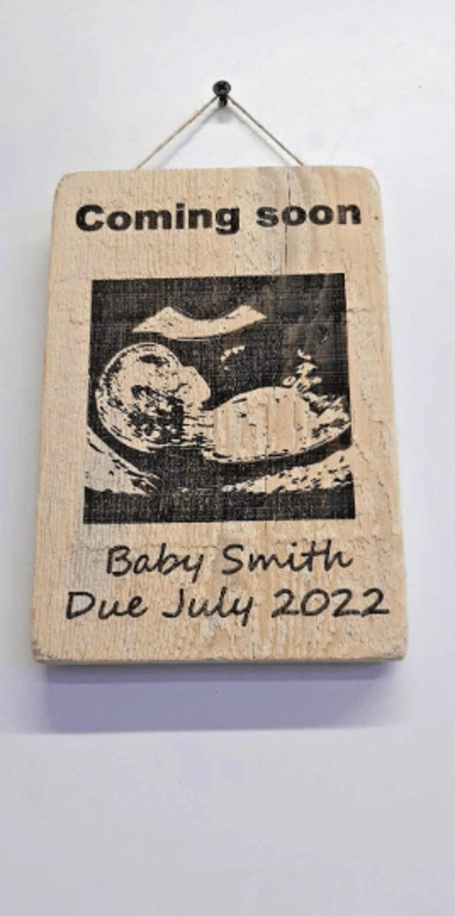 Baby Scan Engraved Personalised Sign Wooden Pallet Wood Due Pregnancy Keepsake