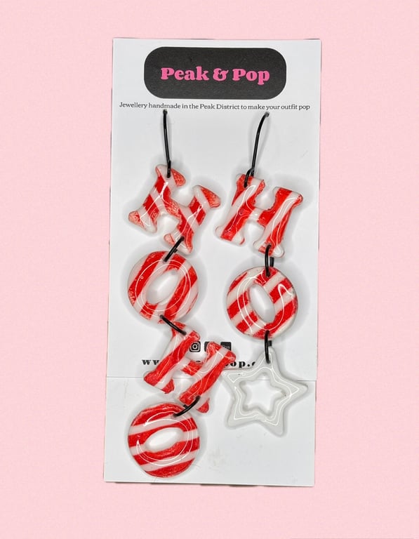 Ho Ho Ho Candy Cane Stripe Christmas Statement Earrings