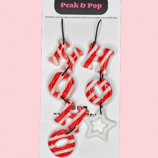 Ho Ho Ho Candy Cane Stripe Christmas Statement Earrings