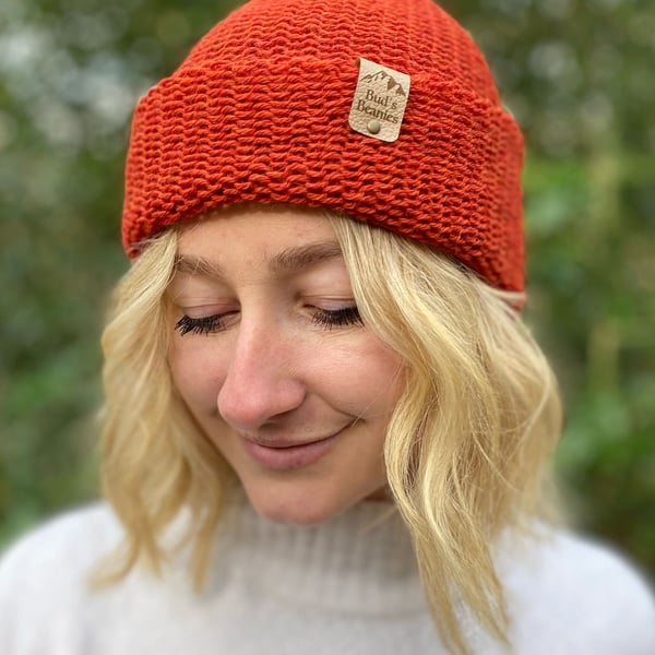 Fishermans style beanie hat in Moroccan Spice red wool (unisex)