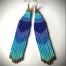 Handmade Glass Seed Bead Blues ombre earrings