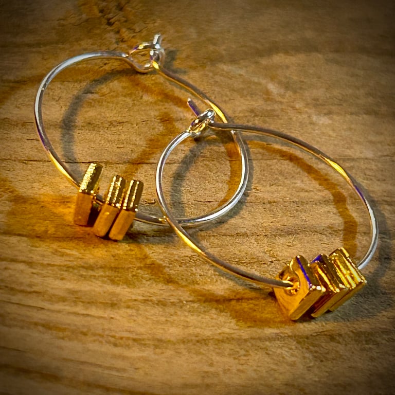 Silver Plated Hoop Earrings with Square Gold Beads