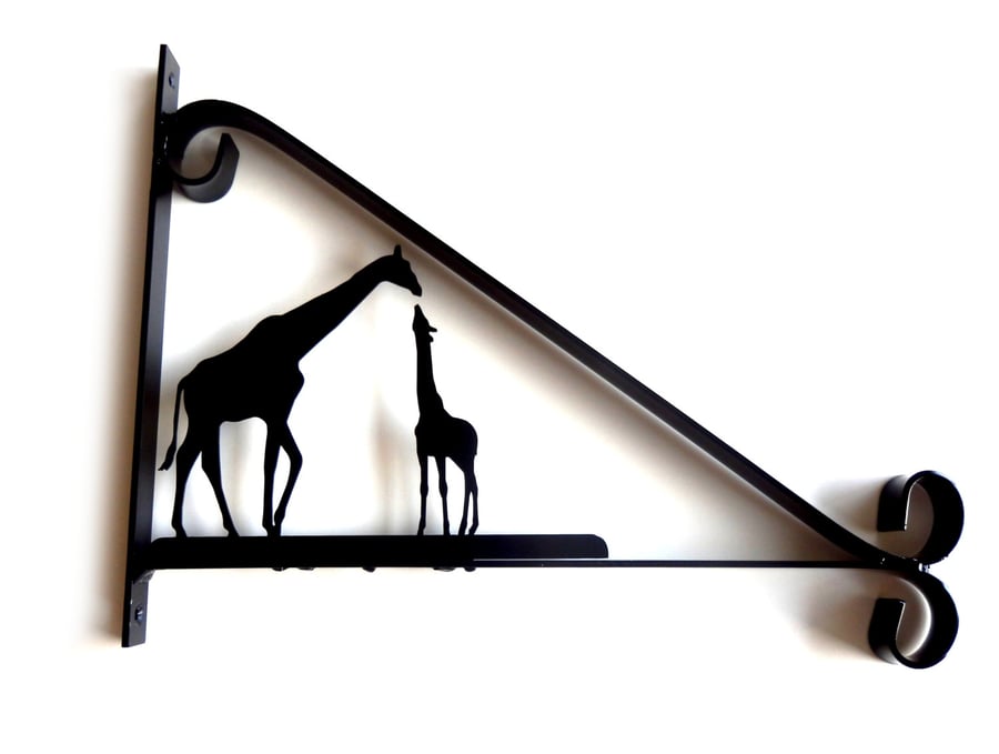 Mother and Baby Giraffe Silhouette Scroll Style Hanging Basket Bracket 