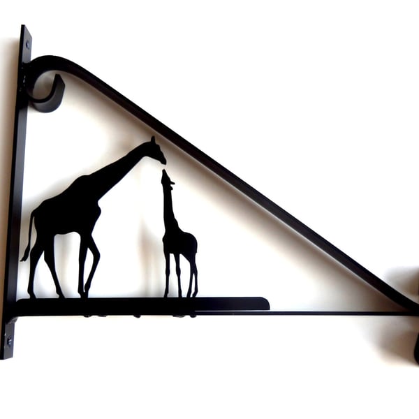Mother and Baby Giraffe Silhouette Scroll Style Hanging Basket Bracket 