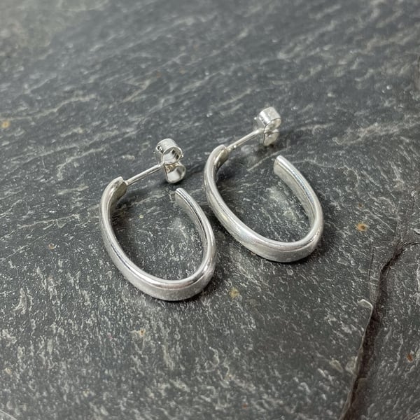 Sterling silver oval hoop stud earrings