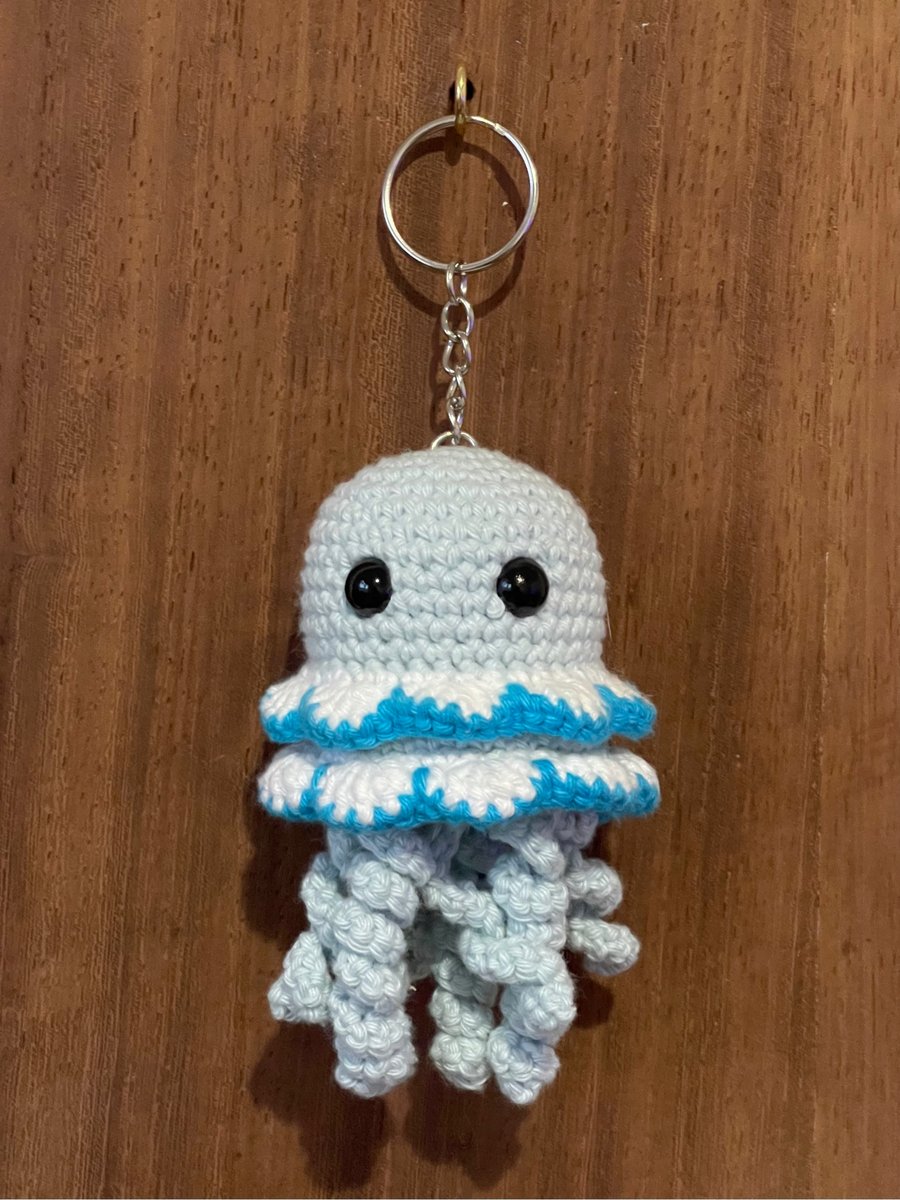 Blue Daisy crochet jellyfish - amigurumi travel fidget bag keyring accessory