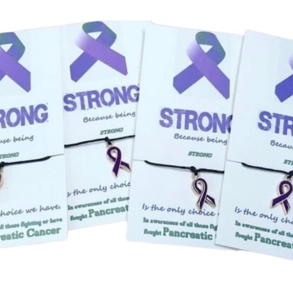 Pancreatic cancer awareness wish bracelet ribbon charm corded wish bracelet 
