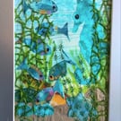 Textile picture with fish and seahorse 