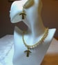 18 inch Beaded Necklace with Golden Guardian Angel Pendant - Image 3