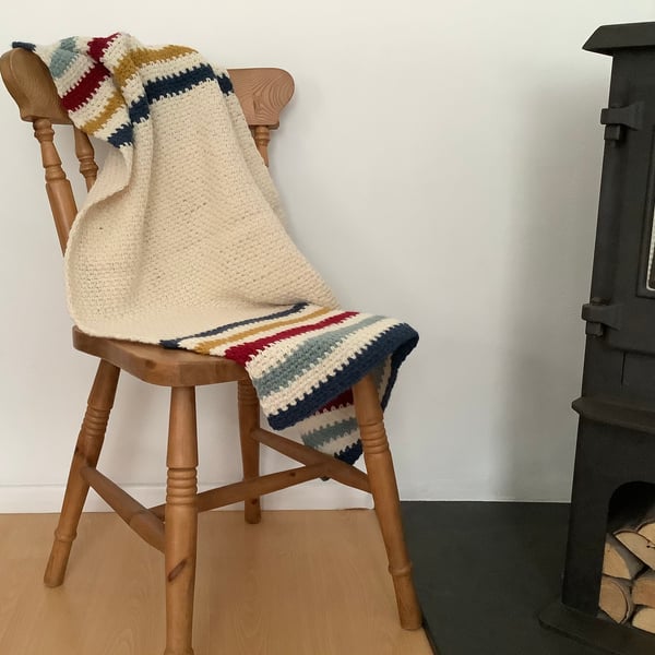 BLANKET , throw . Wool blend . Stripes .Cot , stroller, nursery .
