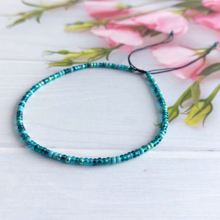 Turquoise Blue Seed Bead Anklet
