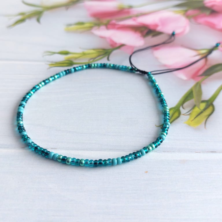Turquoise Blue Seed Bead Anklet