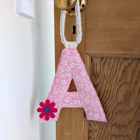 Personalised Floral Fabric Initial - 3D Padded Nursery Door Sign with Lucet Cord