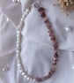 Sterling Silver Strawberry Quartz Gemstone & Freshwater Pearl Necklace - Image 1