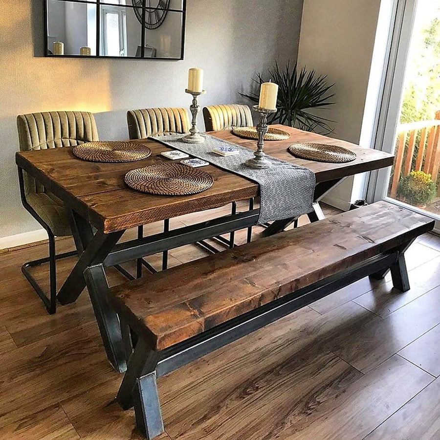 Reclaimed Industrial Chic XX 6-8 Seater Solid Wood & Steel Dining Table - 653