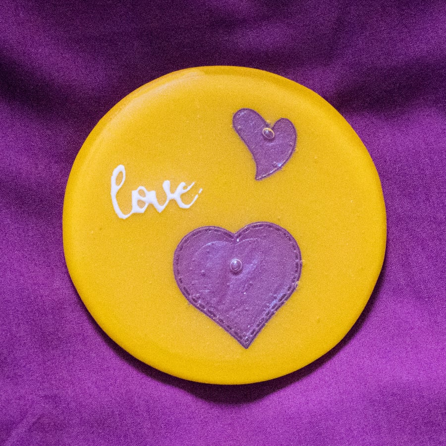 Circular Yellow Love Coaster with Hearts and Love   - 9096