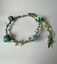 Light Blue & White Fabric Flower Crown with beads - One size, Long Lasting!