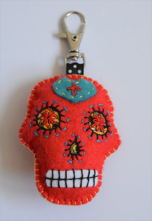 Red Felt Sugar Skull Stuffy Bag Charm