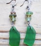 Beach Boho Dangle Earrings: Green Seaglass  - Image 1
