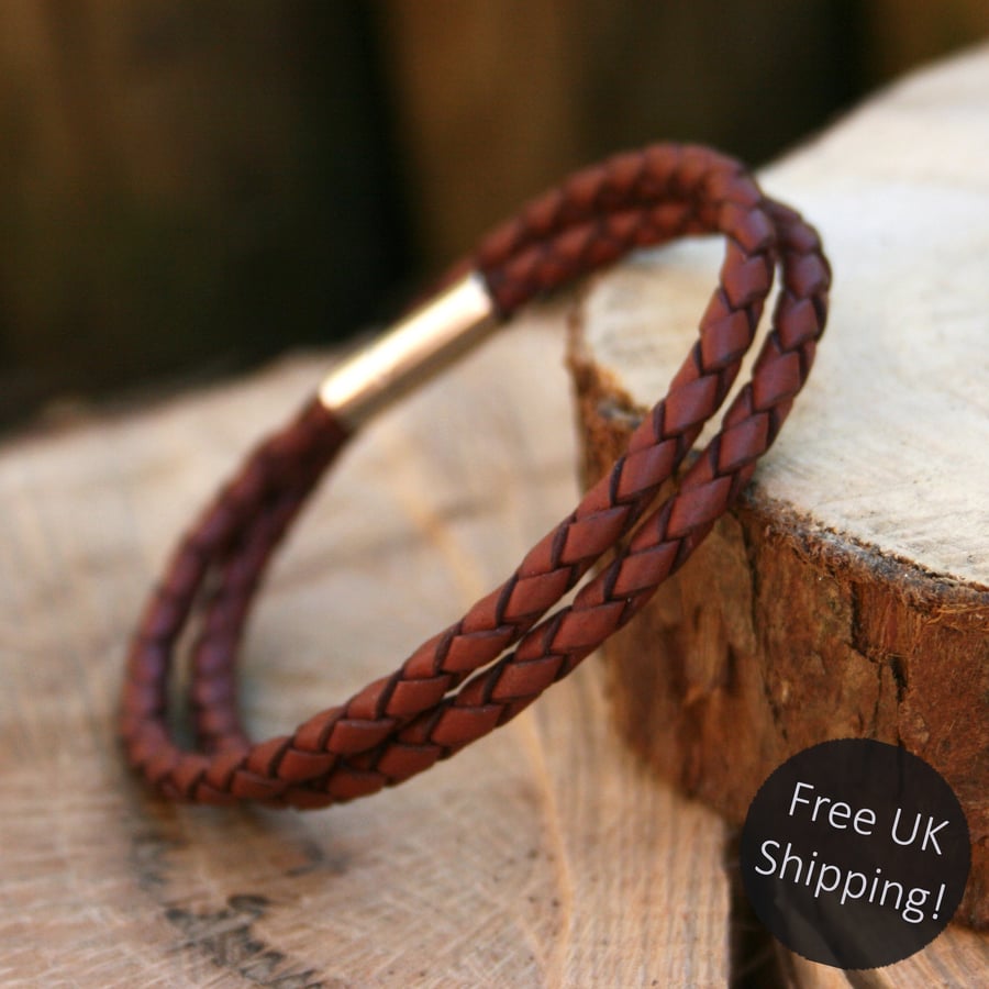 Men's Brown Leather Double Attexo Bracelet