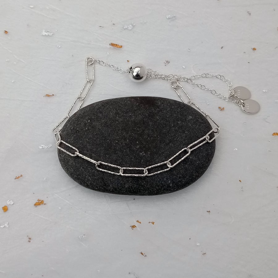Recycled Sterling Silver Long Link Sparkle Adjustable Chain Bracelet
