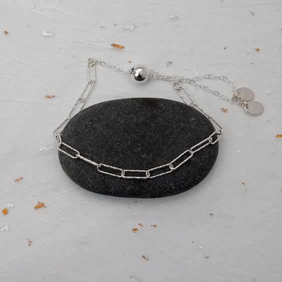 Recycled Sterling Silver Long Link Sparkle Adjustable Chain Bracelet