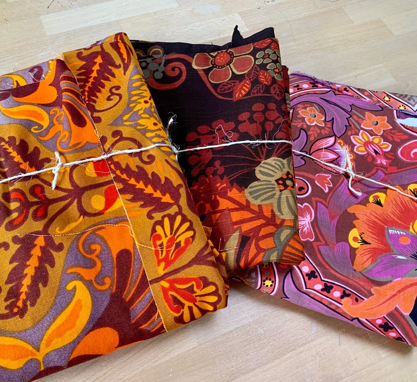 Funky Groovy Retro Vintage Fabric remnants packs Orange Pink