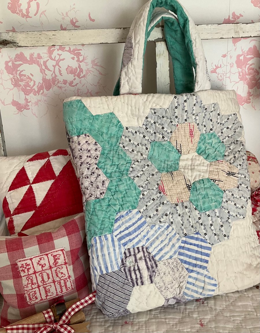 Antique patchwork project bag