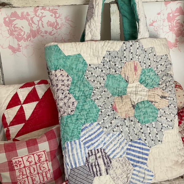 Antique patchwork project bag