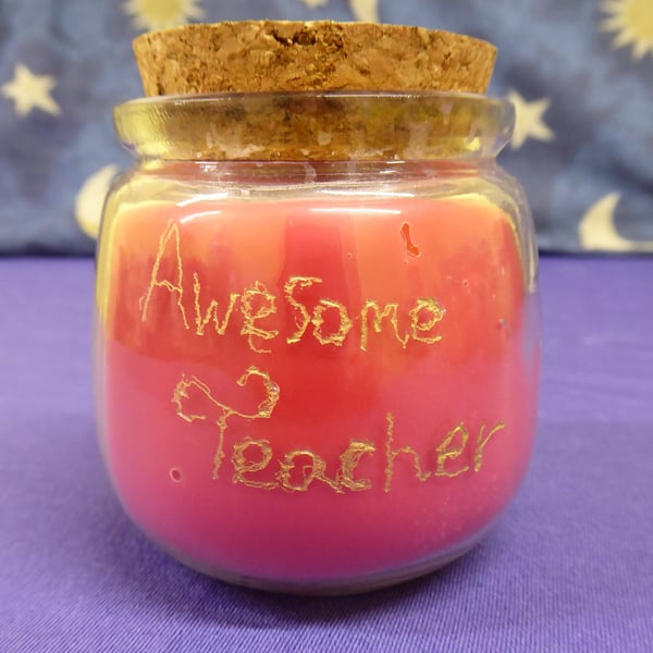 Hand Engraved Awesome Teacher Soy Wax Candle