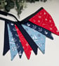 Handmade Fabric Bunting 8 Flags in Coastal Navy Blue & Red Design