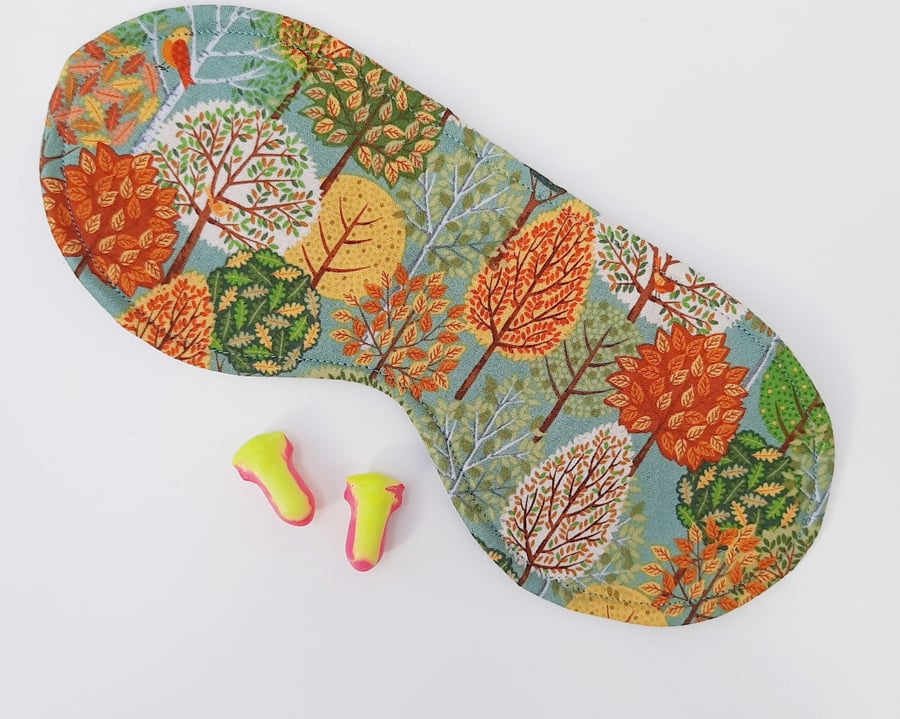 Sleep Mask with Autumn Trees, Adjustable, all natural fabrics - Free P&P