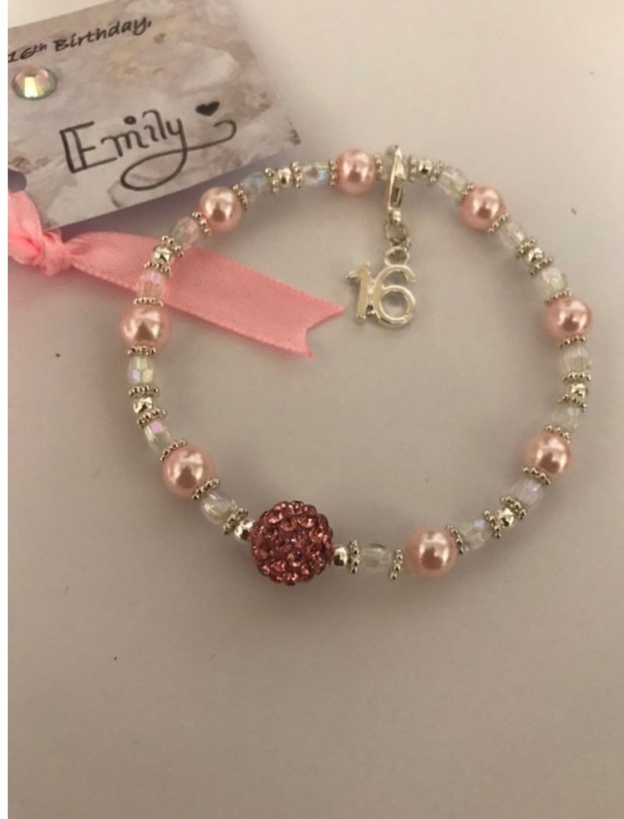 16th birthday milestone gift bracelet ab crystal beaded shamballa bead bracelet 
