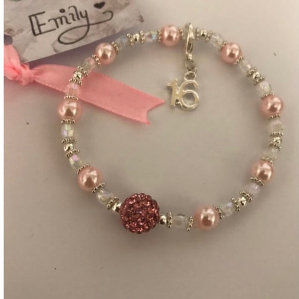 16th birthday milestone gift bracelet ab crystal beaded shamballa bead bracelet 