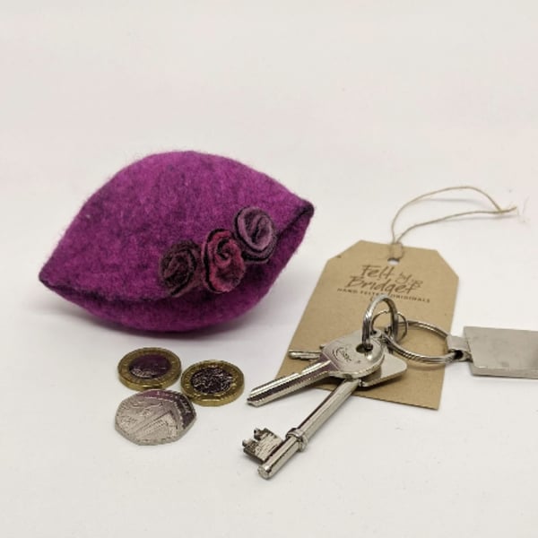 Pod purse: Felted wool purse in bright cyclamen pink