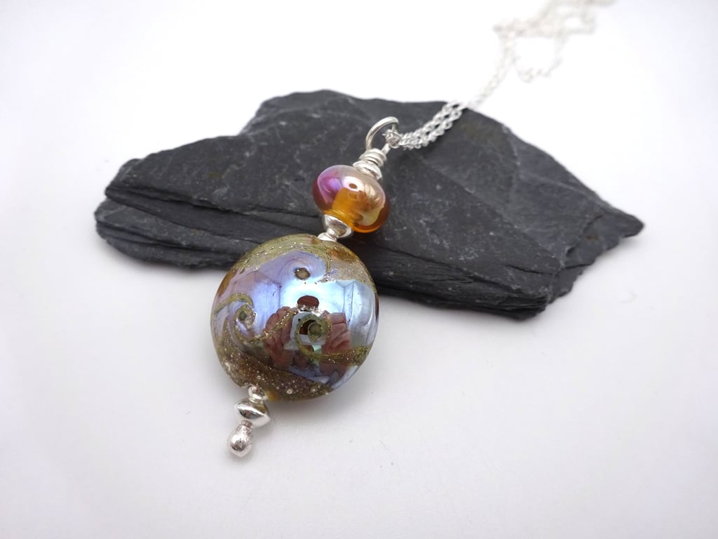 lampwork glass silver pendant chain necklace