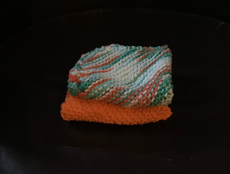 Hand Knit Cotton Dishcloth Pack of 2 