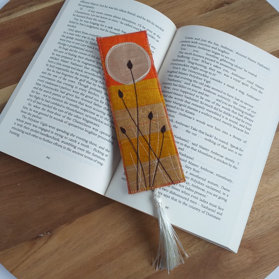  Embroidered Silk Bookmark, Autumn Moon Landscape