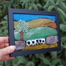 Five sheep stonewall wool painting.  Needlefelt picture