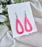 Neon Pink Acrylic Teardrop Earrings - Open Hoop Drop Dangles - Image 3