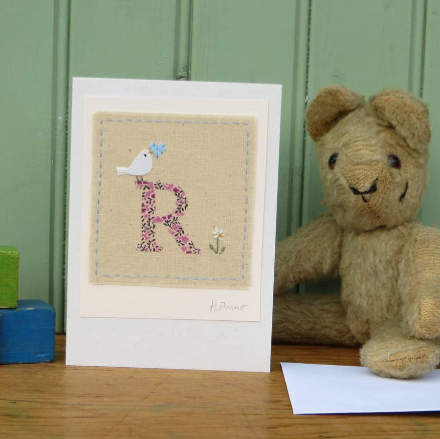 Sweet little hand-stitched letter R - new baby, Christening or first birthday