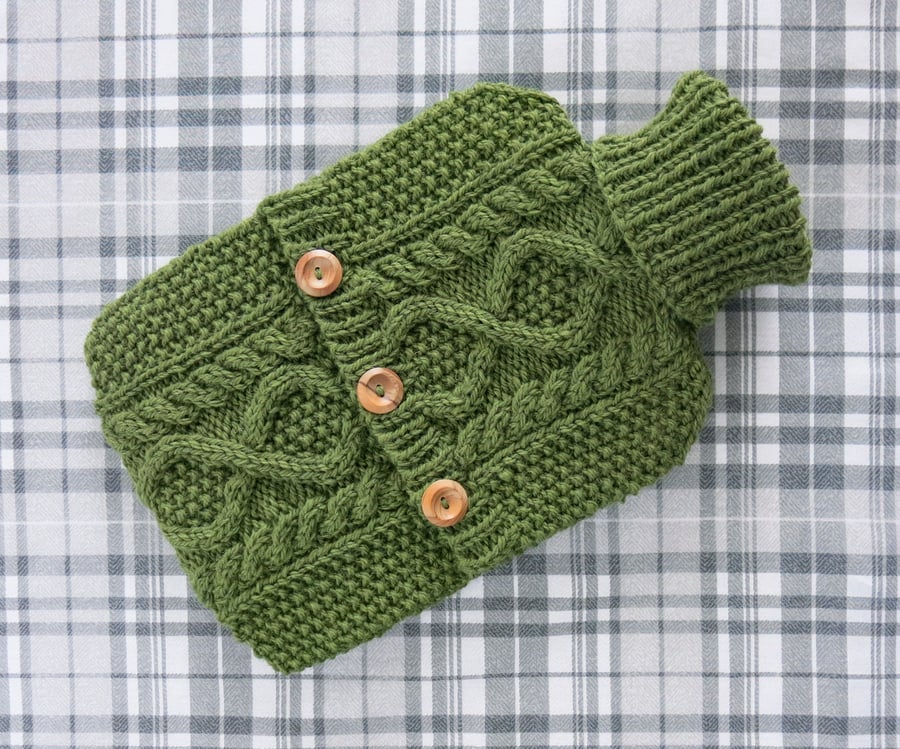 Hot Water Bottle Cosy. Fern Green.
