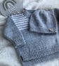 Hand Knitted ‘Teddy’ Baby Boy’s Jumper & Beanie Hat (9-12 months)